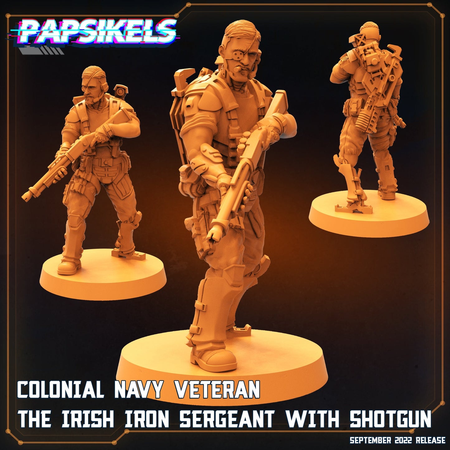 Colonial Navy Veteran The Irish Iron Sargeant with shotgun, resin model