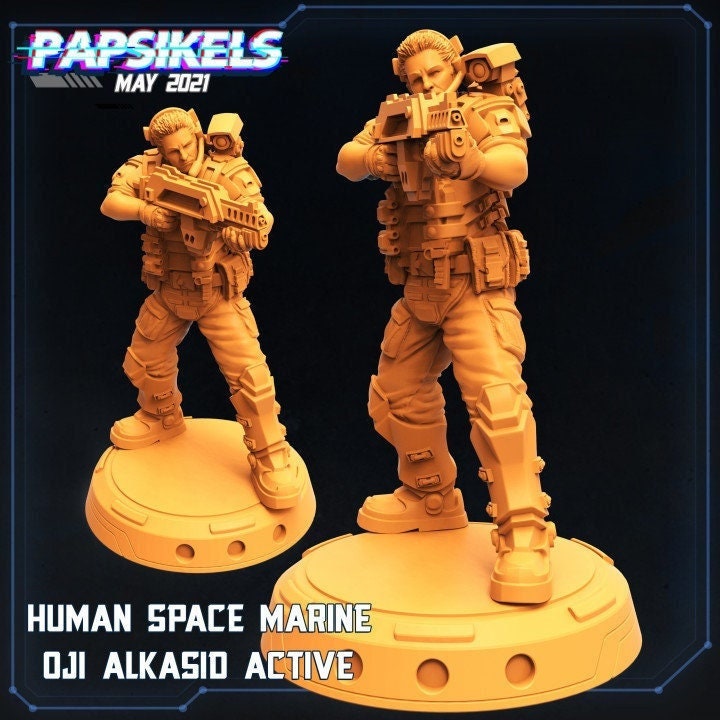 Human space marine Oji Alkasid active, Papsikels, resin model