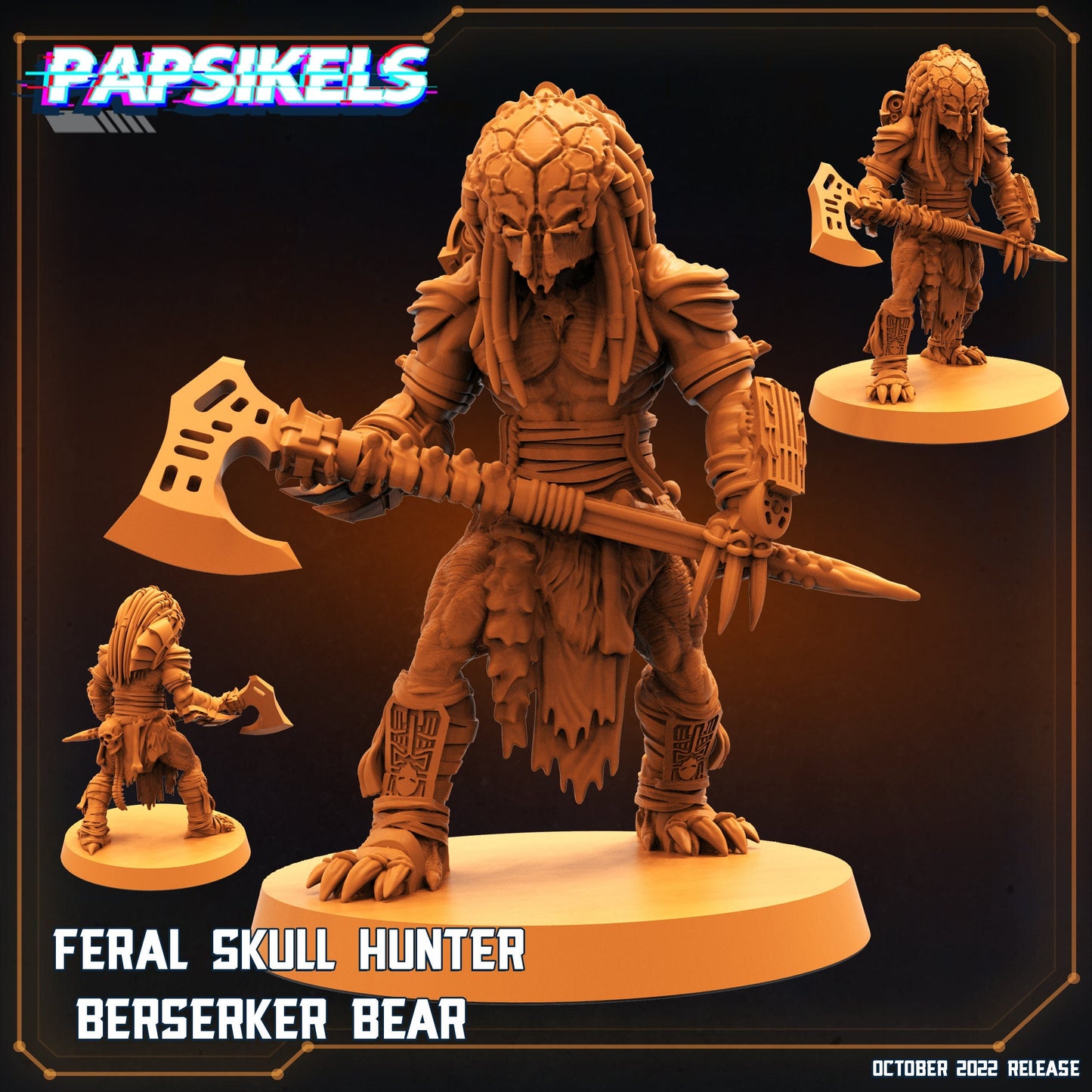 Feral Skull Hunter Beserker Bear , Papsikels, resin model