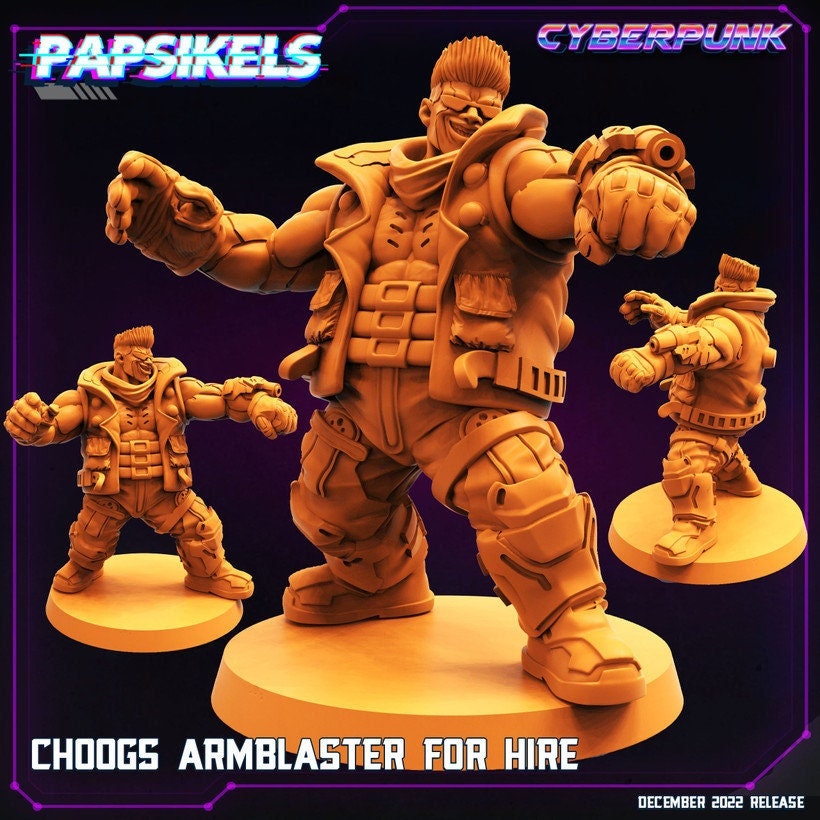 Cyberpunks Edge runners Choogs Armblaster For Hire, Papsikels, resin model